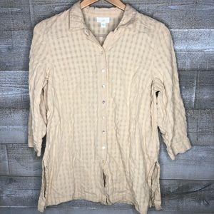 J Jill beige cotton grid button down lightweight shirt